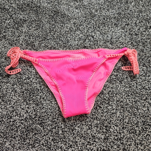 victorias secret bikini bottom Size Large Crochet Side Tie,Hot Pink Neon,  Peach - Picture 1 of 11